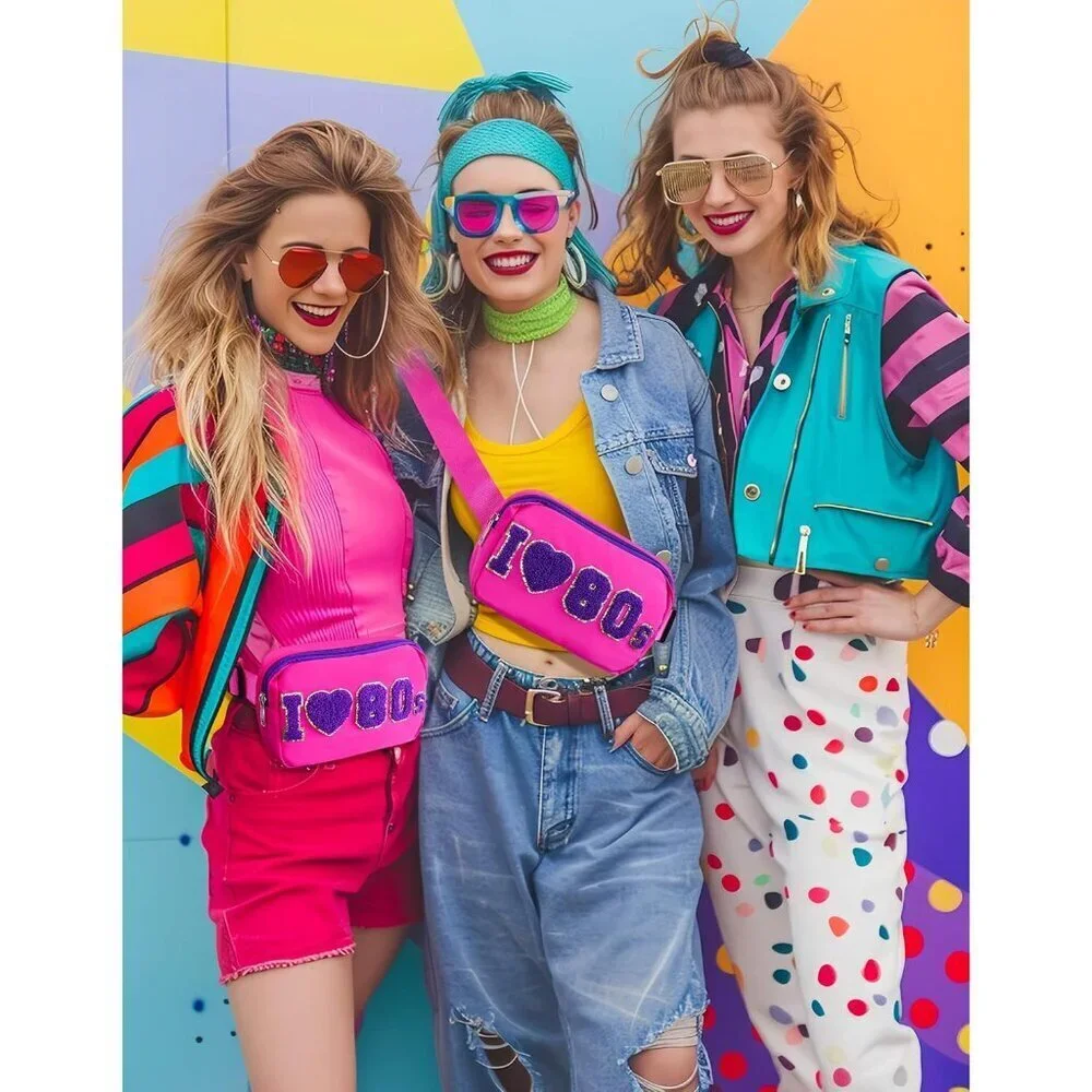 80s Neon Fanny Pack for Women Retro Crossbody Belt Bag Rave Party Gifts